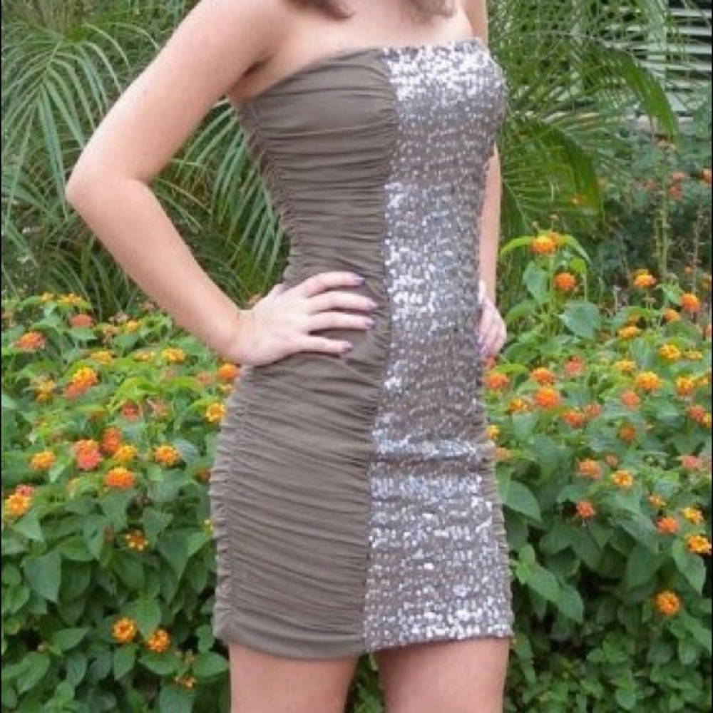 Strapless Brown Sequin Cocktail Dress
